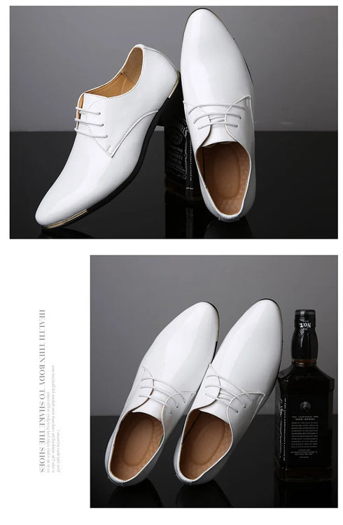 Elegant Oxford Dress Shoes for Men - Luxurious Patent Leather Formal Footwear for Weddings and Office Events, Sizes 38-48, Soft Rubber Outsole and Pointed Toe Design